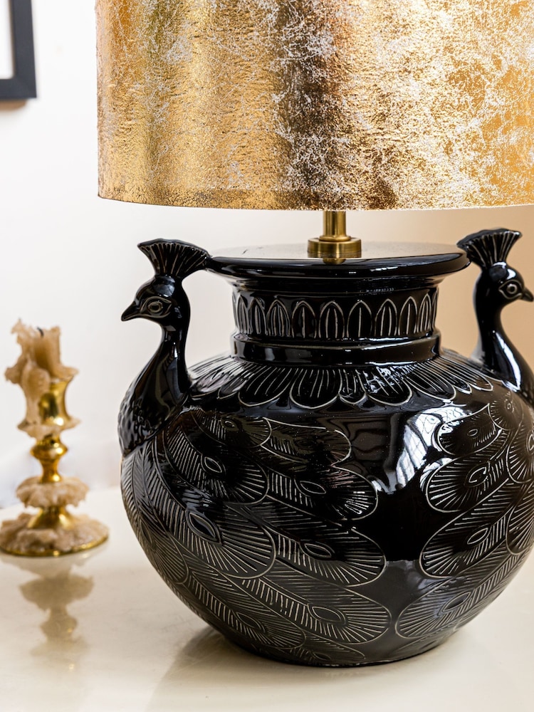 Rockett St George Black/Gold Peacock Table Lamp - Image 2 of 4