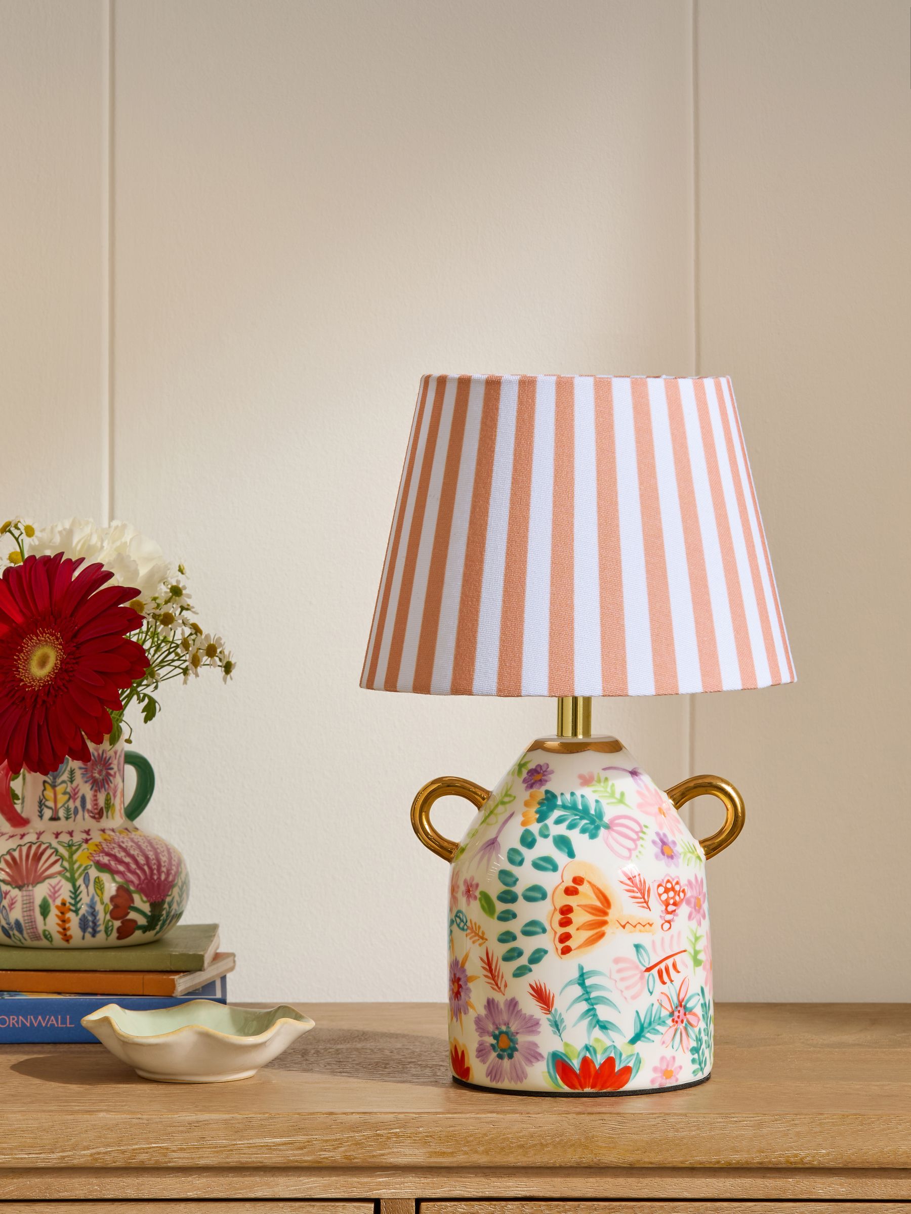 Buy Lucy Tiffney Pink/White Small Floral Print Ceramic Table Lamp from ...