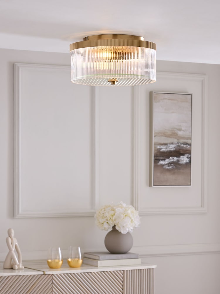 Lipsy Brass Ridge Glass Flush Ceiling Light - Image 1 of 5