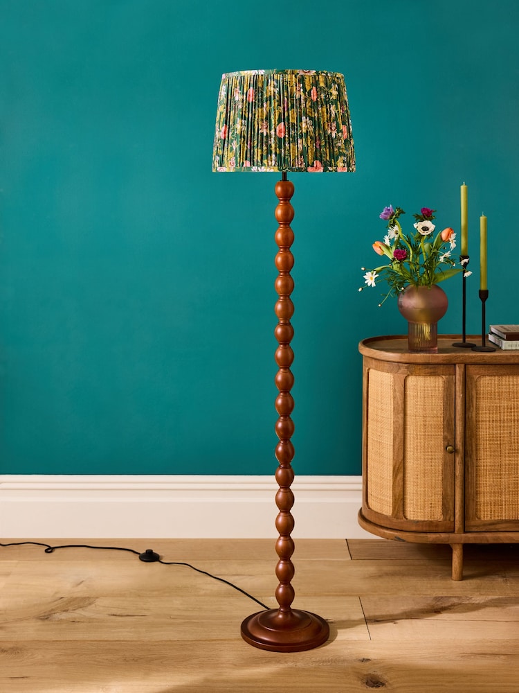 Clarke and Clarke Walnut Brown Wood Cetara Bobbin Floor Lamp - Image 1 of 1