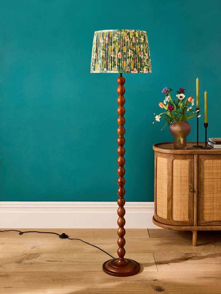 Clarke and Clarke Walnut Brown Wood Cetara Bobbin Floor Lamp - Image 2 of 4