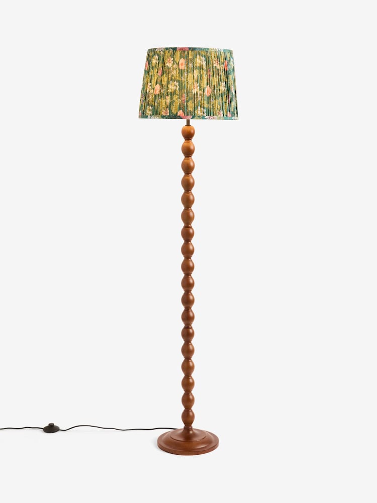 Clarke and Clarke Walnut Brown Wood Cetara Bobbin Floor Lamp - Image 4 of 4