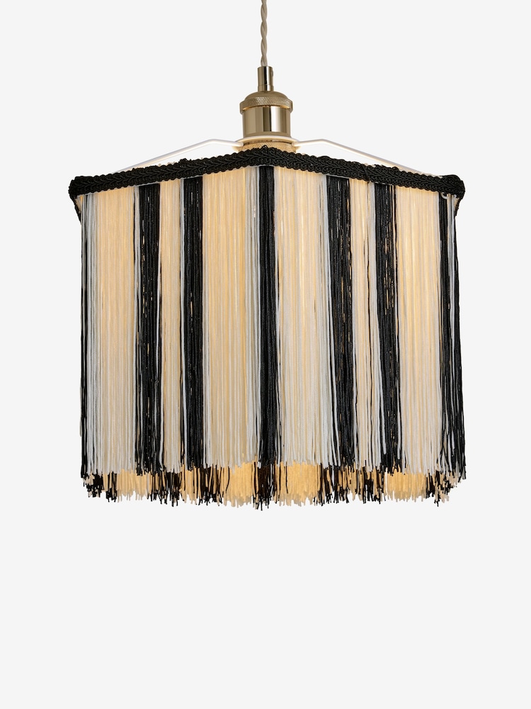Rockett St George Black/White Easy Fit Striped Fringe Shade Ceiling Light - Image 4 of 4