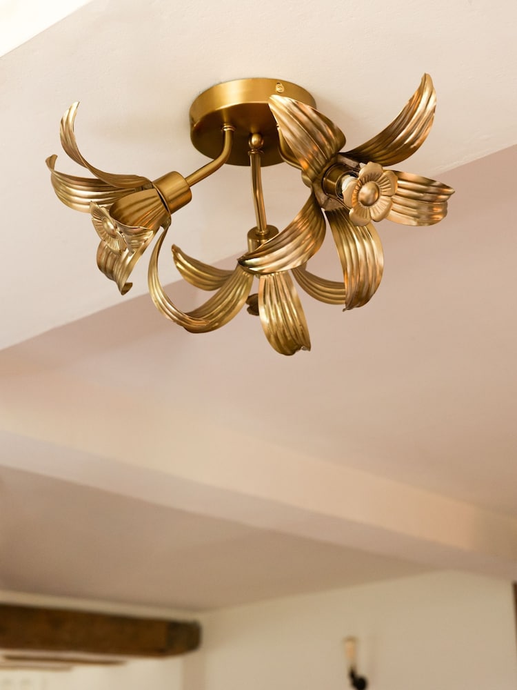 Rockett St George Brass Flush Flower Ceiling Light - Image 1 of 4 Rockett St George Brass Flush Flower Ceiling Light - Image 1 of 4