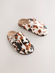 Cow Print Leather Slip-Ons Clogs - Image 1 of 5