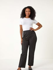 Roman Black Petite Stripe Print Stretch Trousers - Image 1 of 5