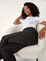 Roman Black Petite Stripe Print Stretch Trousers - Image 2 of 5