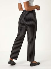 Roman Black Petite Stripe Print Stretch Trousers - Image 3 of 5