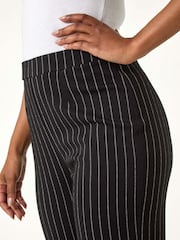 Roman Black Petite Stripe Print Stretch Trousers - Image 5 of 5