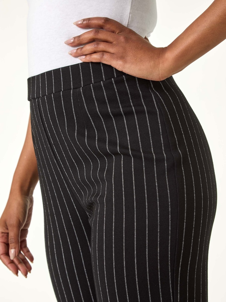 Roman Black Petite Stripe Print Stretch Trousers - Image 5 of 5