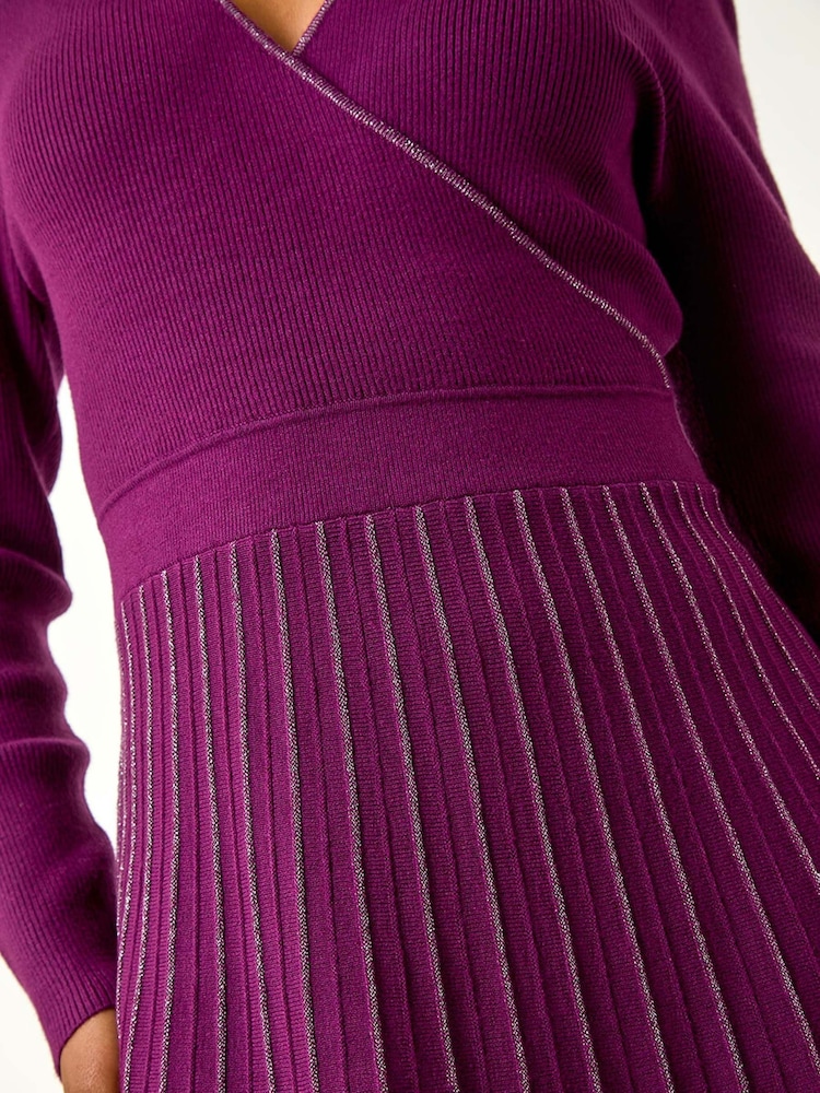 Roman Purple Petite Metallic Pleat Knitted Dress - Image 4 of 5