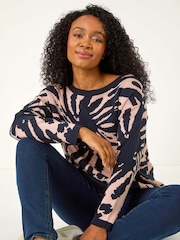 Roman Blue Petite Abstract Knit Jumper - Image 1 of 5