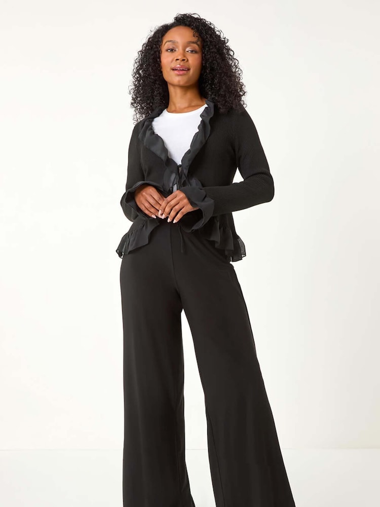 Roman Black Petite Frill Contrast Tie Cardigan - Image 2 of 5
