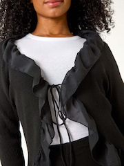 Roman Black Petite Frill Contrast Tie Cardigan - Image 5 of 5