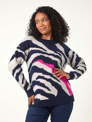 Roman Blue Petite Abstract Knit Jumper - Image 1 of 5