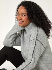 Roman Grey Petite Contrast Stitch Jersey Jumper - Image 1 of 5