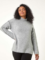 Roman Grey Petite Contrast Stitch Jersey Jumper - Image 4 of 5