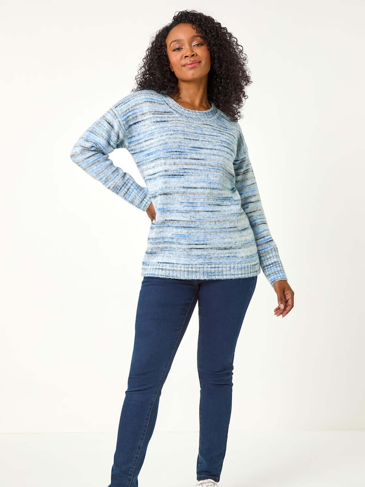 Roman Blue Petite Space Dye Knit Jumper - Image 2 of 5 Roman Blue Petite Space Dye Knit Jumper - Image 2 of 5