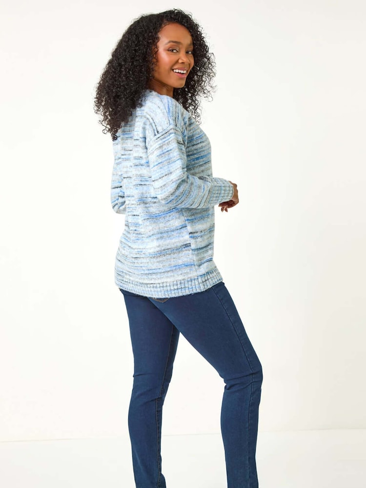 Roman Blue Petite Space Dye Knit Jumper - Image 3 of 5