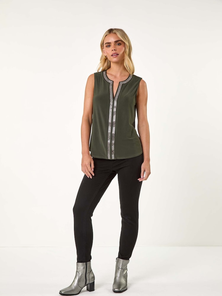 Roman Green Petite Stretch Sparkle Trim Top - Image 2 of 5