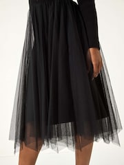 Roman Black Petite Contrast Knit Mesh Dress - Image 5 of 5
