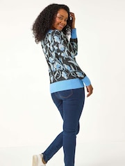 Roman Blue Petite Floral Jacquard Knit Jumper - Image 3 of 5