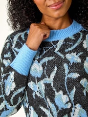 Roman Blue Petite Floral Jacquard Knit Jumper - Image 5 of 5