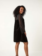 Roman Black Petite Neck Trim Velvet Dress - Image 3 of 5