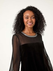 Roman Black Petite Neck Trim Velvet Dress - Image 4 of 5