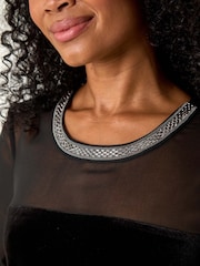 Roman Black Petite Neck Trim Velvet Dress - Image 5 of 5