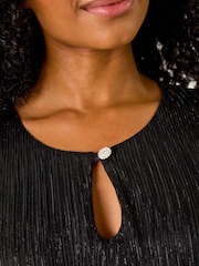 Roman Black Petite Crinkle Keyhole Shimmer Top - Image 5 of 5