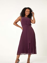 Roman Purple Petite Hotfix Pleated Midi Dress - Image 3 of 6