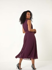 Roman Purple Petite Hotfix Pleated Midi Dress - Image 4 of 6