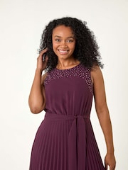 Roman Purple Petite Hotfix Pleated Midi Dress - Image 5 of 6