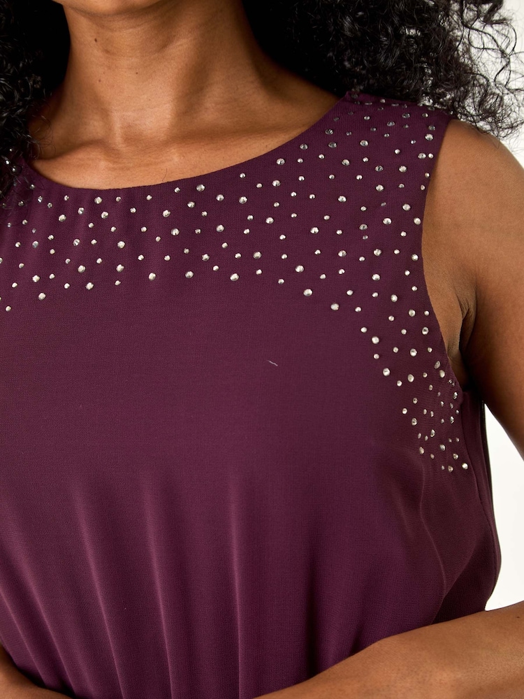 Roman Purple Petite Hotfix Pleated Midi Dress - Image 6 of 6