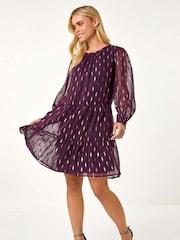 Roman Purple Petite Metallic Jacquard Dress - Image 1 of 5