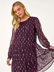 Roman Purple Petite Metallic Jacquard Dress - Image 2 of 5