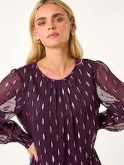 Roman Purple Petite Metallic Jacquard Dress - Image 4 of 5