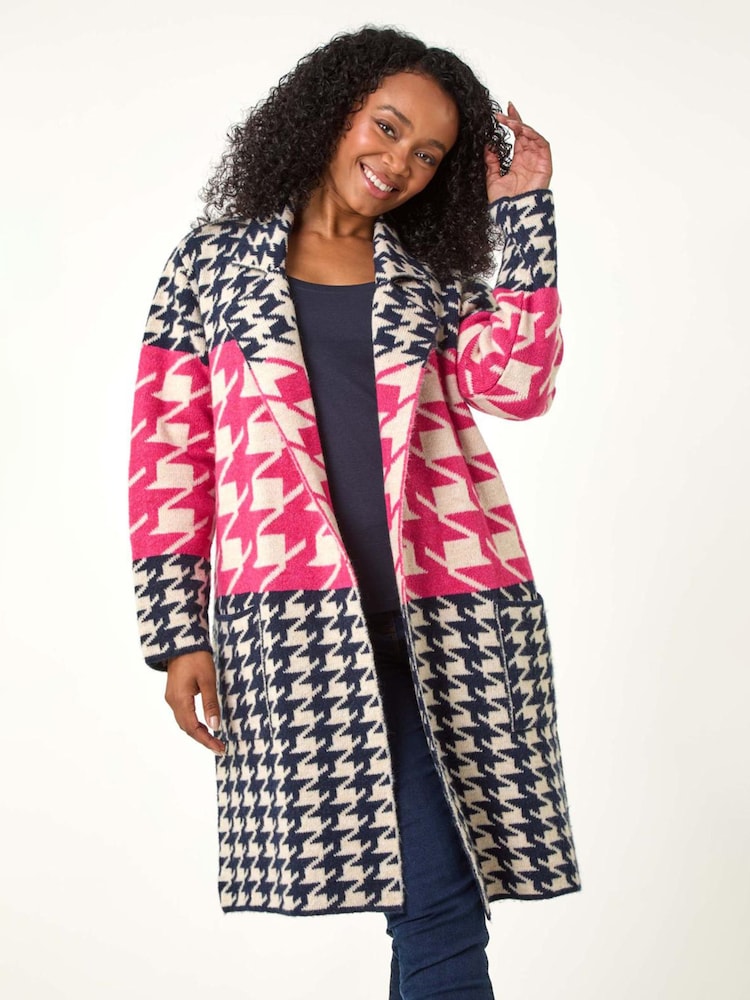 Roman Pink Petite Houndstooth Knit Coatigan - Image 1 of 5