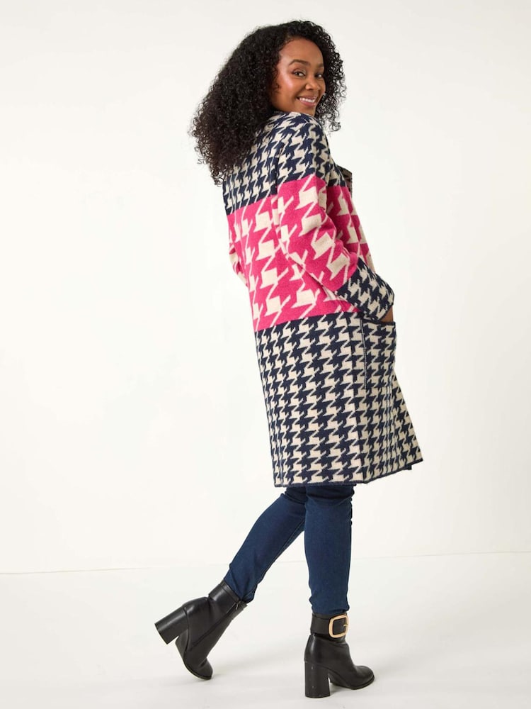 Roman Pink Petite Houndstooth Knit Coatigan - Image 3 of 5