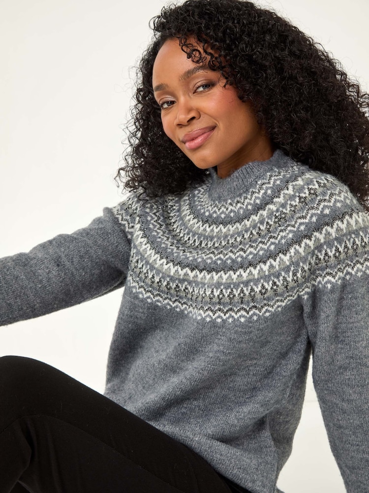 Buy Roman Grey Petite Metallic Pattern Knit Jumper from Next Israel