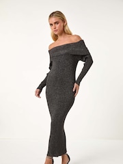 Vestido midi de punto con efecto metalizado y escote bardot Petite de Roman - Imagen 1 de 6