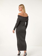Vestido midi de punto con efecto metalizado y escote bardot Petite de Roman - Imagen 4 de 6