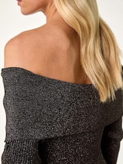 Vestido midi de punto con efecto metalizado y escote bardot Petite de Roman - Imagen 6 de 6