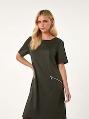 Roman Green Petite Zip Detail Pocket Shift Dress - Image 1 of 5