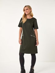 Roman Green Petite Zip Detail Pocket Shift Dress - Image 2 of 5