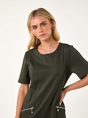 Roman Green Petite Zip Detail Pocket Shift Dress - Image 4 of 5