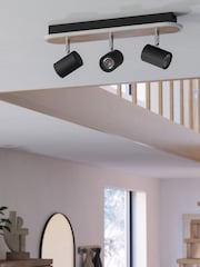 Eglo Black Rimbocchi Wood & Steel Modern 3 Light Spotlight - Image 2 of 6