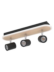 Eglo Black Rimbocchi Wood & Steel Modern 3 Light Spotlight - Image 3 of 6