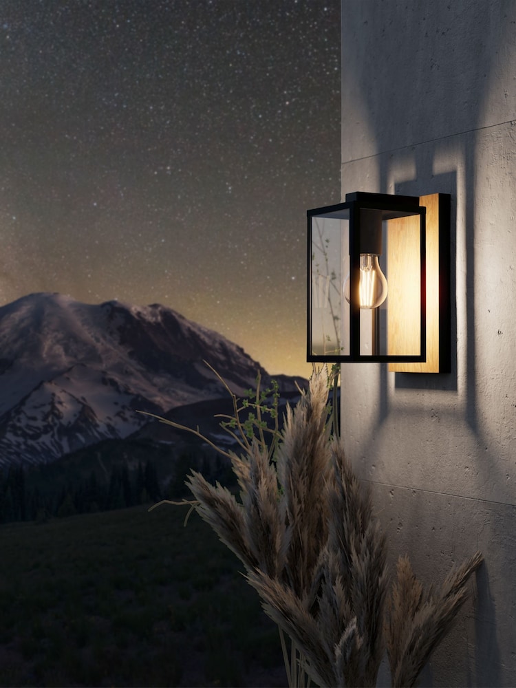 Eglo Black Budrone Modern Steel/Wood Outdoor Wall Light - Image 1 of 5